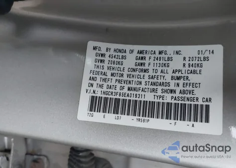 2014 Honda Accord Ex-L V-6 from USA, damaged, VIN 1HGCR3F85EA019311